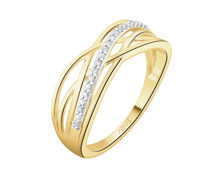 Pierścionek z żółtego złota z diamentami - 0,08 ct - próba 585