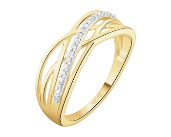 Pierścionek z żółtego złota z diamentami - 0,08 ct - próba 585