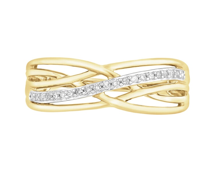 Pierścionek z żółtego złota z diamentami - 0,08 ct - próba 585