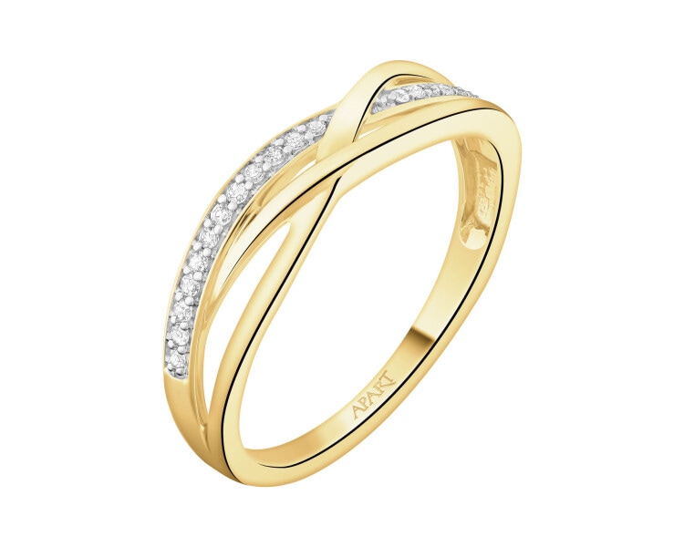 Pierścionek z żóltego złota z diamentami - 0,06 ct - próba 585