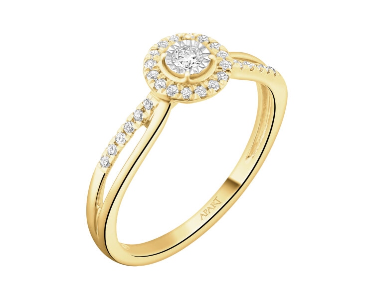 Pierścionek z żółtego i białego złota z diamentami - 0,15 ct - próba 585