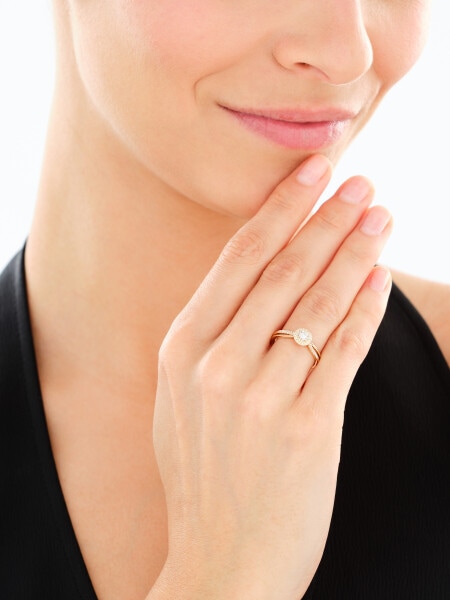 Pierścionek z żółtego i białego złota z diamentami - 0,15 ct - próba 585