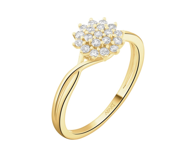 Pierścionek z żółtego złota z brylantami - 0,21 ct - próba 585