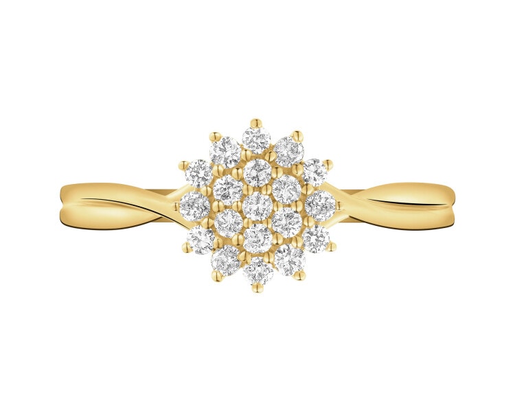 Pierścionek z żółtego złota z brylantami - 0,21 ct - próba 585