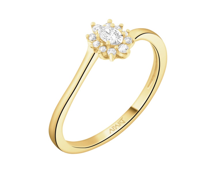 Pierścionek z żółtego złota z diamentami - 0,17 ct - próba 585