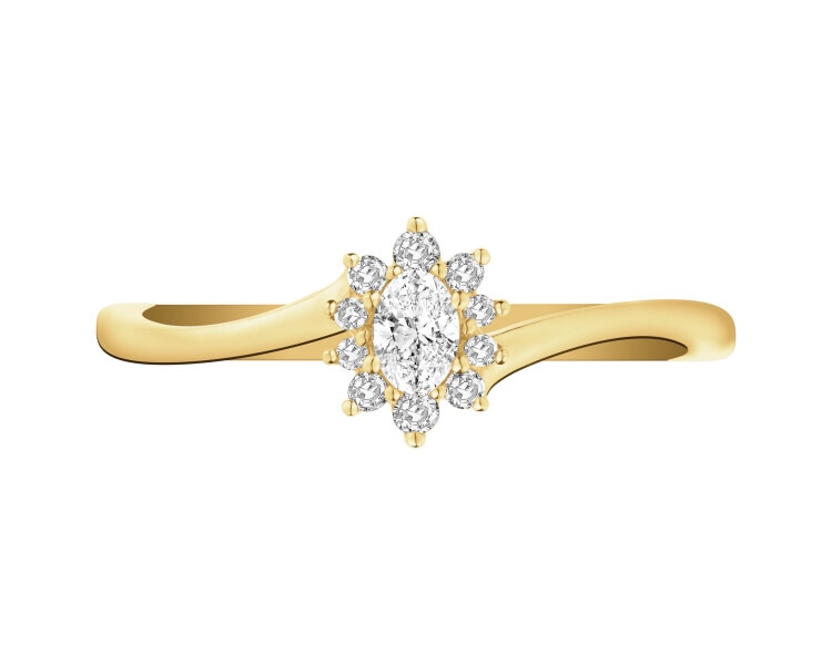 Pierścionek z żółtego złota z diamentami - 0,17 ct - próba 585