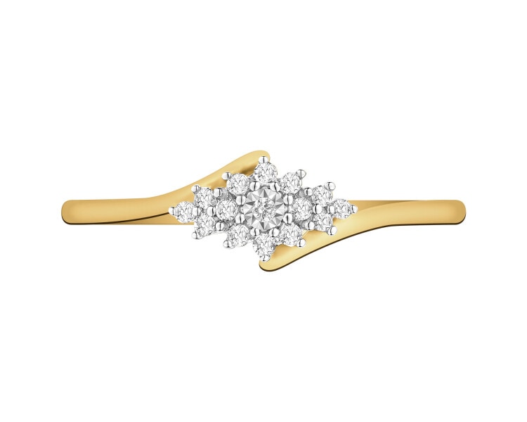 Pierścionek z żółtego i białego złota z diamentami - 0,07 ct - próba 585