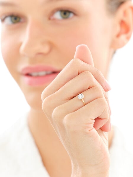 Pierścionek z żółtego i białego złota z diamentami - 0,05 ct - próba 585
