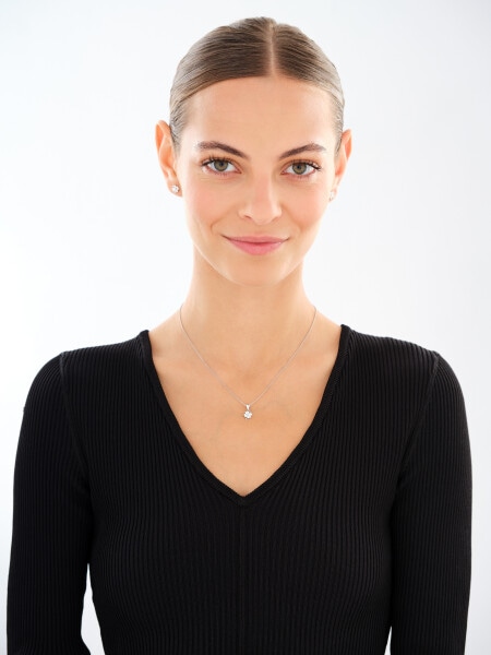Rhodium Plated Silver Set with Cubic Zirconia