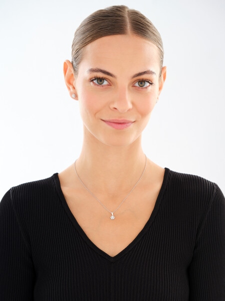 Rhodium Plated Silver Set with Cubic Zirconia