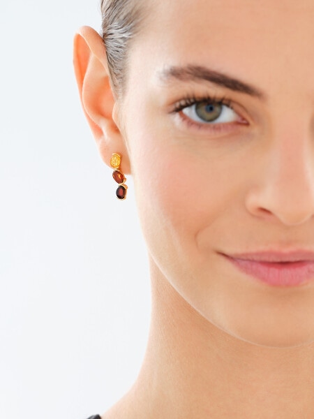 Gold-Plated Silver Dangling Earring with Amber