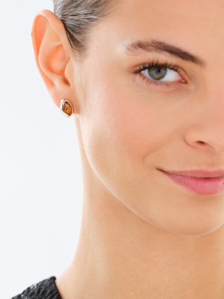 Rhodium Plated Silver Earrings with Amber
