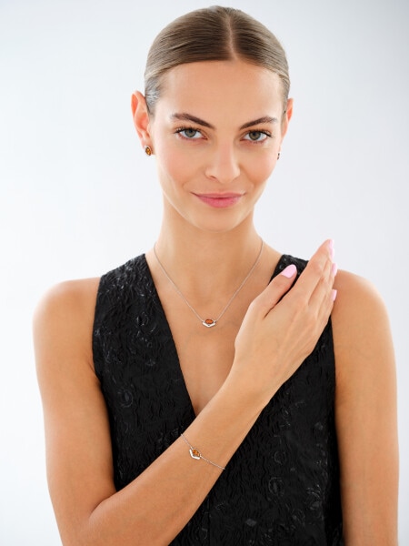 Rhodium Plated Silver Bracelet with Amber