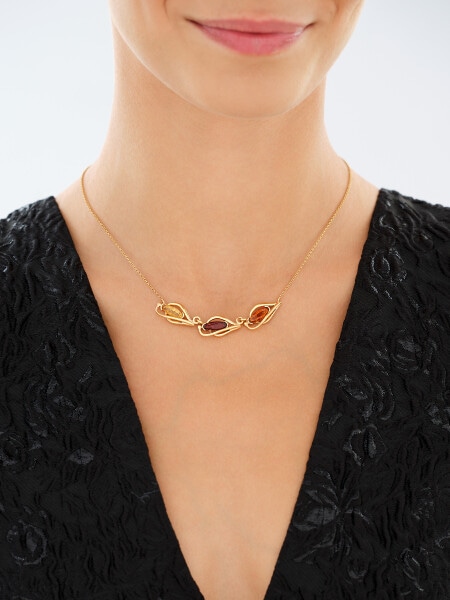 Brass, Gold-Plated Silver Necklace with Amber