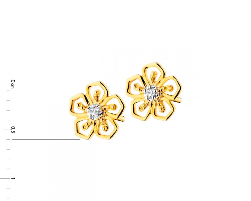 Náušnice ze žlutého zlata s diamanty - květy - 0,01 ct - ryzost 585