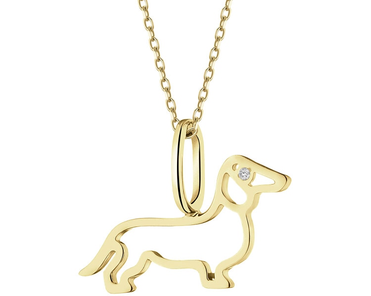 Zawieszka z żółtego złota z brylantem - jamnik - 0,002 ct - próba 585