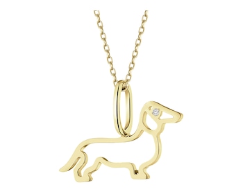 Zawieszka z żółtego złota z brylantem - jamnik - 0,002 ct - próba 585