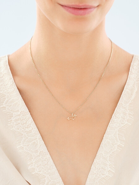 Zawieszka z żółtego złota z brylantem - jamnik - 0,002 ct - próba 585