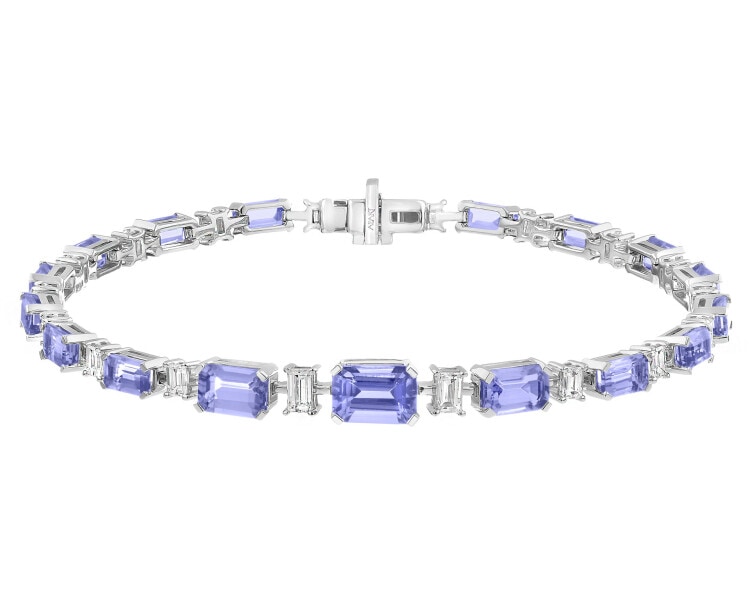 Bransoletka z białego złota z diamentami i tanzanitami - 18 cm - próba 585