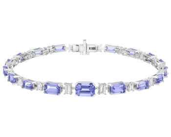 Bransoletka z białego złota z diamentami i tanzanitami - 18 cm - próba 585