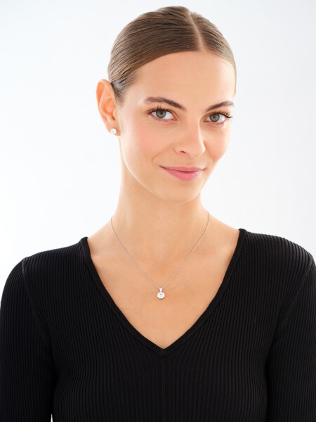 Rhodium Plated Silver Set with Cubic Zirconia