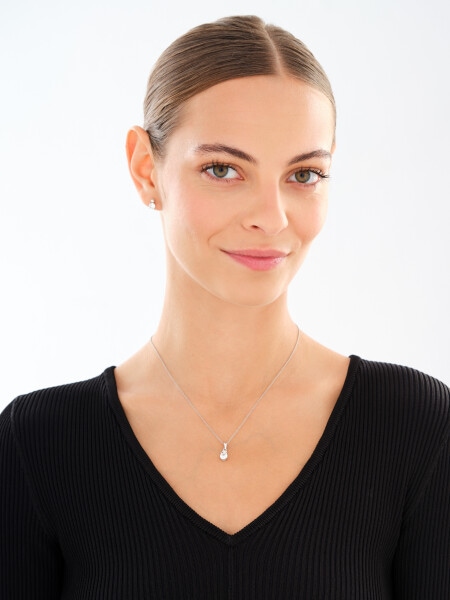 Rhodium Plated Silver Set with Cubic Zirconia