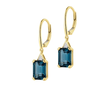 Kolczyki z żółtego złota z diamentami i topazami London Blue - próba 375