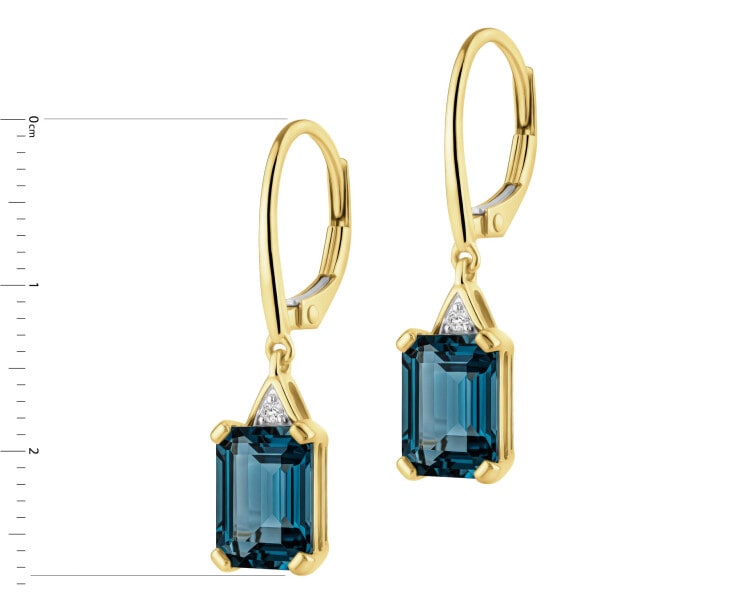 Kolczyki z żółtego złota z diamentami i topazami London Blue - próba 375