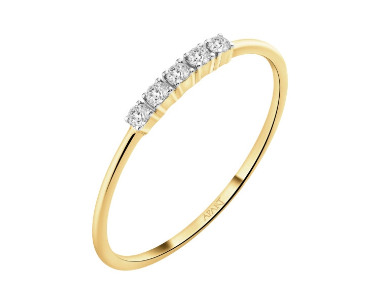Pierścionek z żółtego złota z brylantami - 0,07 ct - próba 585