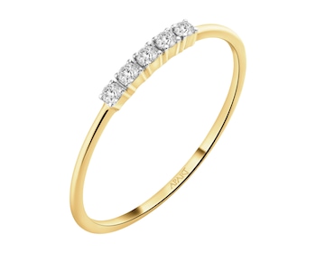 Pierścionek z żółtego złota z brylantami - 0,07 ct - próba 585