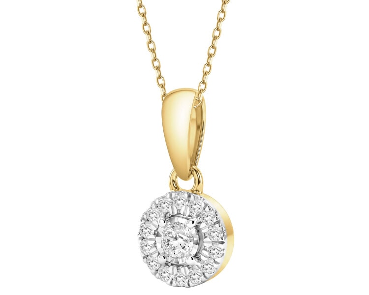 Zawieszka z żółtego i białego złota z brylantami - 0,15 ct - próba 585
