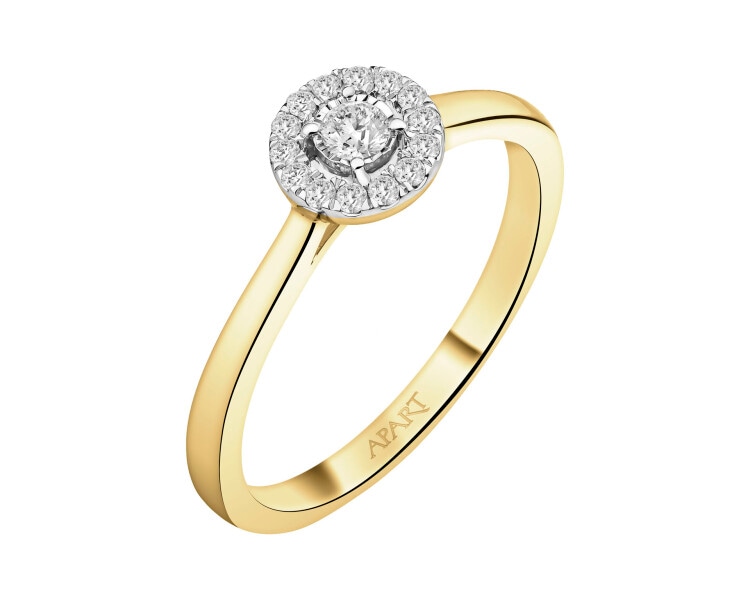 Pierścionek z żółtego i białego złota z brylantami - 0,15 ct - próba 585