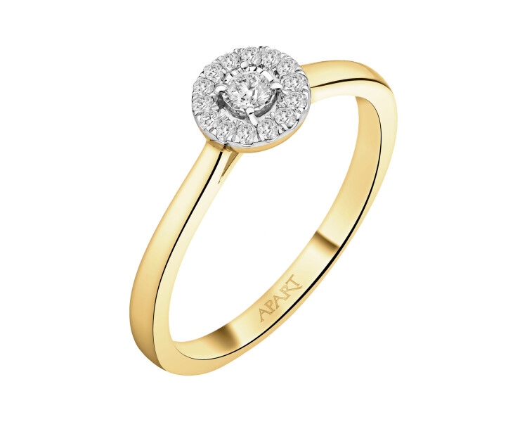 Pierścionek z żółtego i białego złota z brylantami - 0,11 ct - próba 585