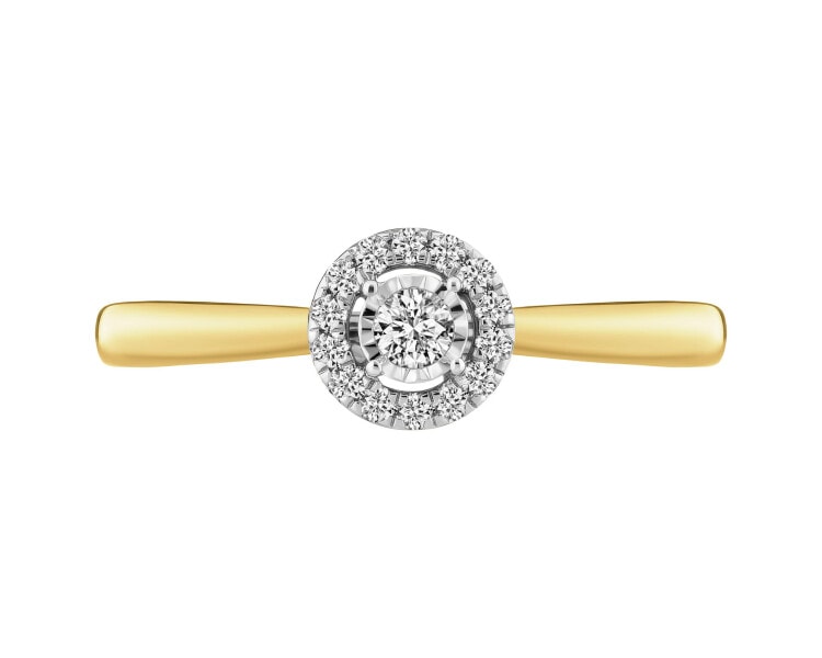 Pierścionek z żółtego i białego złota z brylantami - 0,11 ct - próba 585
