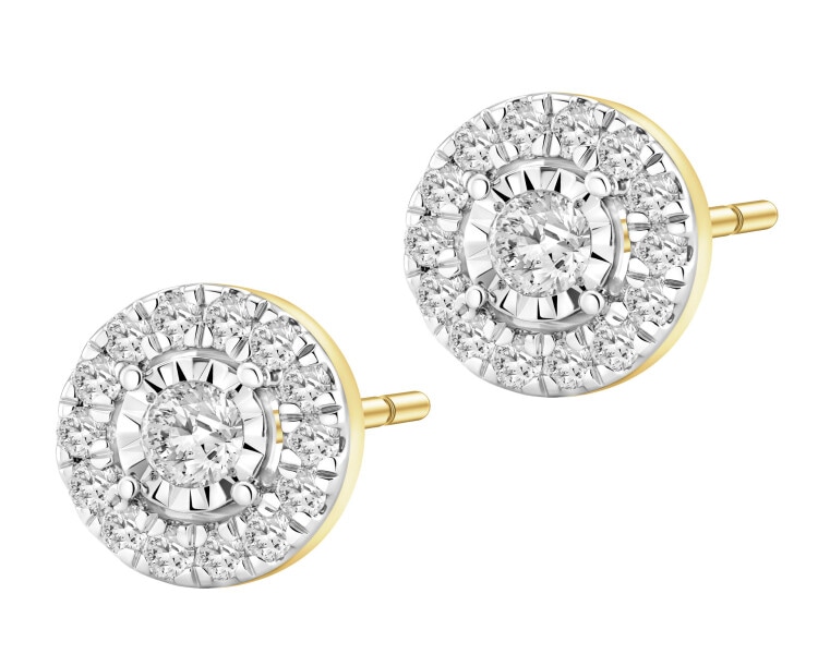 Kolczyki z żółtego i białego złota z brylantami - 0,16 ct - próba 585