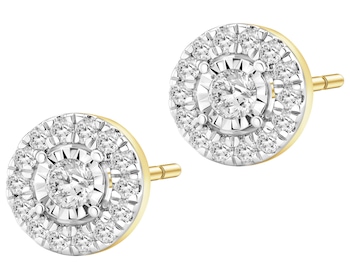 Kolczyki z żółtego i białego złota z brylantami - 0,16 ct - próba 585