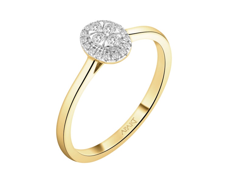 Pierścionek z żółtego złota z brylantami - 0,12 ct - próba 585