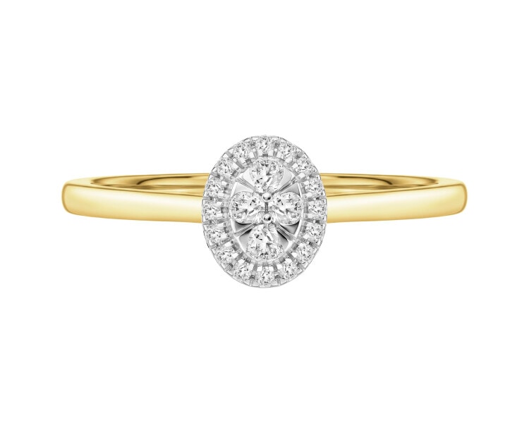 Pierścionek z żółtego złota z brylantami - 0,12 ct - próba 585