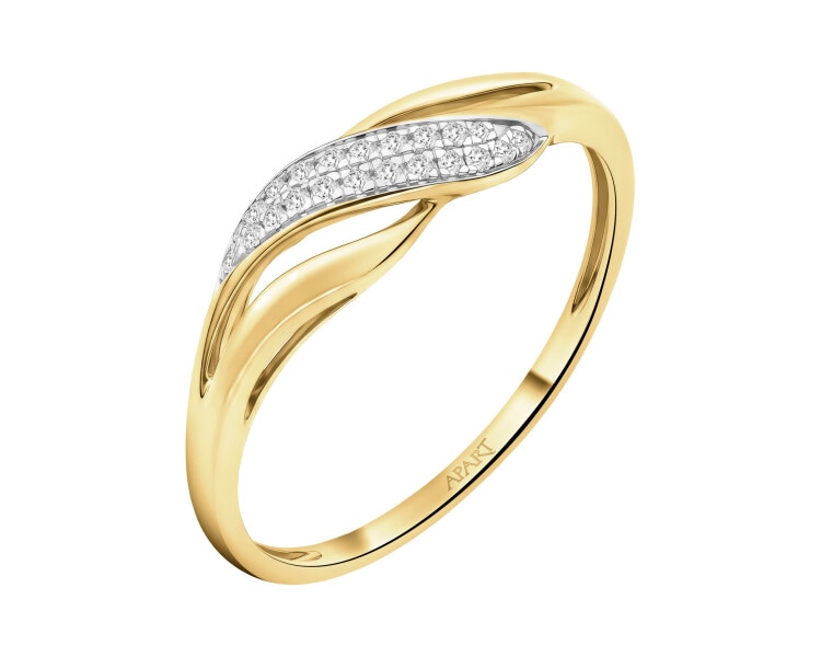 Pierścionek z żółtego złota z diamentami - 0,04 ct - próba 585