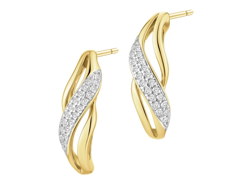 Kolczyki z żółtego złota z diamentami - 0,10 ct - próba 585