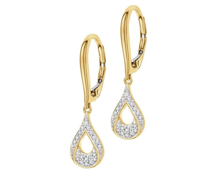 Kolczyki z żółtego złota z diamentami - 0,15 ct - próba 585