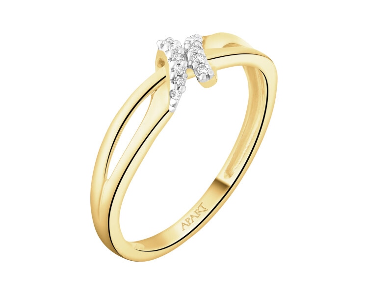 Pierścionek z żółtego złota z brylantami - 0,04 ct - próba 585