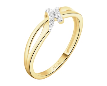Pierścionek z żółtego złota z brylantami - 0,04 ct - próba 585