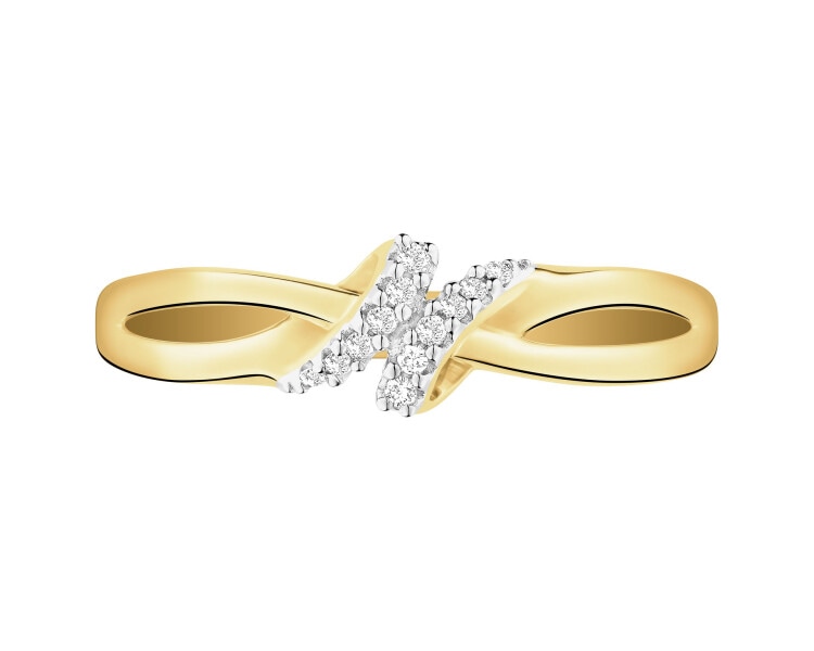 Pierścionek z żółtego złota z brylantami - 0,04 ct - próba 585