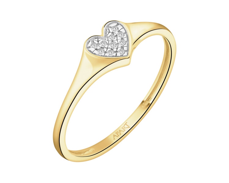 Pierścionek z żółtego złota z diamentami - serce - 0,02 ct - próba 375