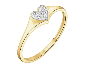 Pierścionek z żółtego złota z diamentami - serce - 0,02 ct - próba 375