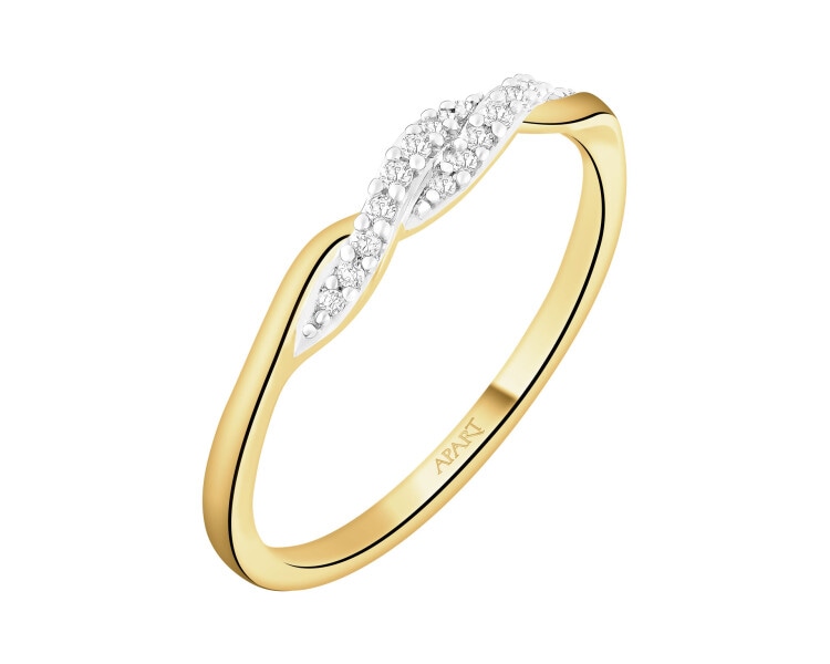 Pierścionek z żółtego złota z diamentami - 0,06 ct - próba 585