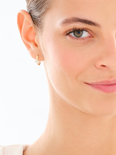 8 K Yellow Gold Hoop Earring with Cubic Zirconia
