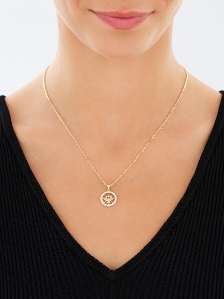 8 K Rhodium-Plated Yellow Gold Pendant with Cubic Zirconia