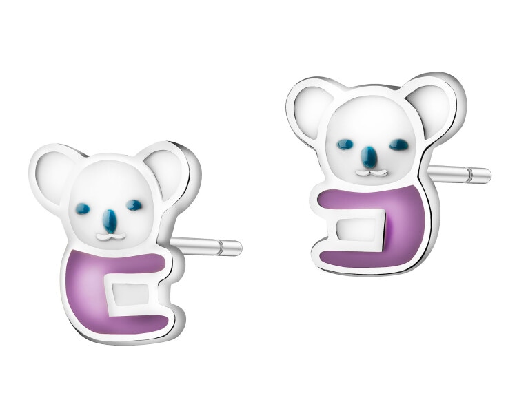 Kolczyki srebrne z emalią - misie koala